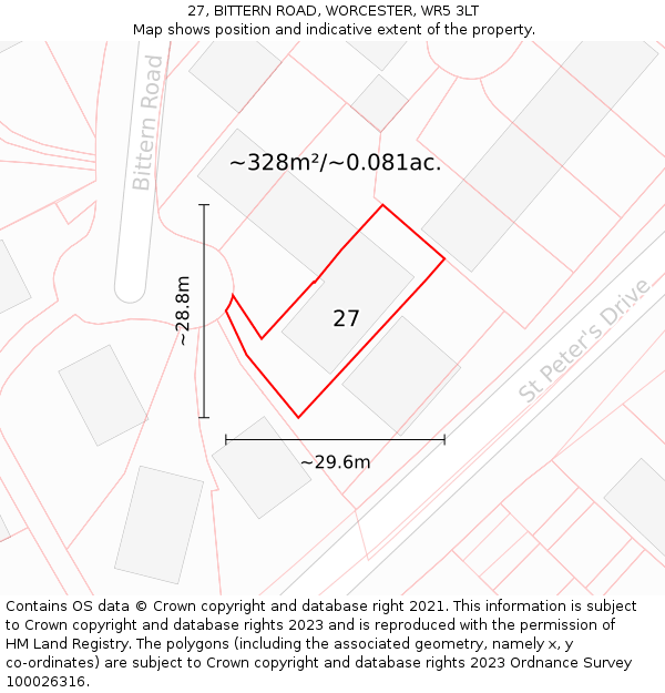 27, BITTERN ROAD, WORCESTER, WR5 3LT: Plot and title map