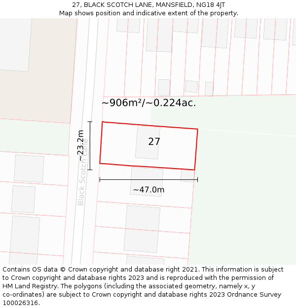 27, BLACK SCOTCH LANE, MANSFIELD, NG18 4JT: Plot and title map