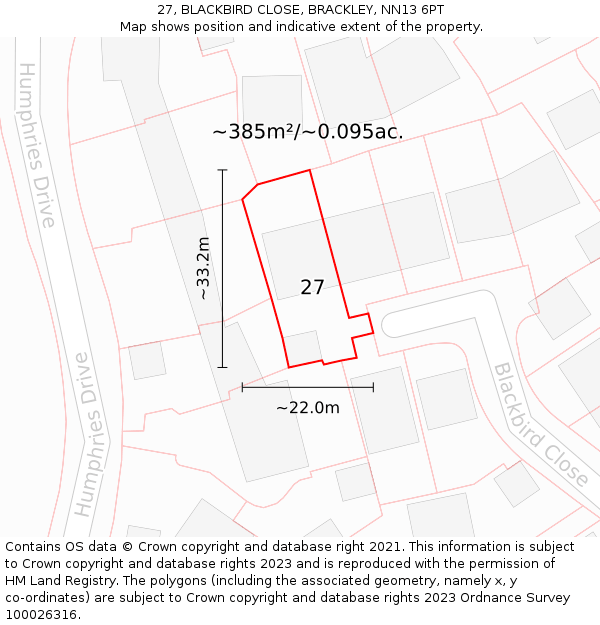 27, BLACKBIRD CLOSE, BRACKLEY, NN13 6PT: Plot and title map