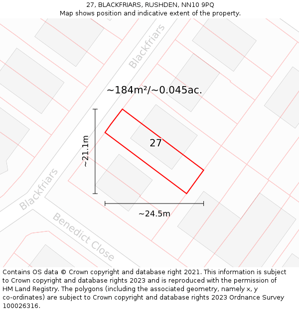 27, BLACKFRIARS, RUSHDEN, NN10 9PQ: Plot and title map