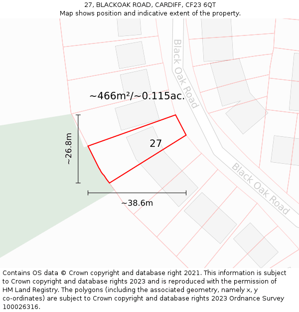 27, BLACKOAK ROAD, CARDIFF, CF23 6QT: Plot and title map