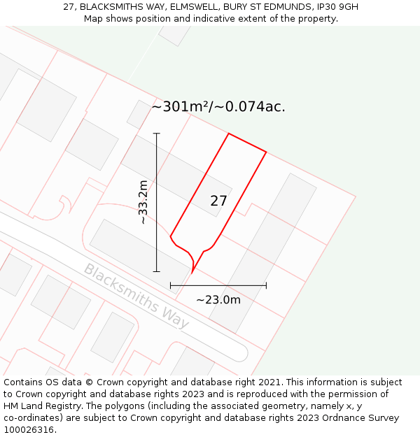27, BLACKSMITHS WAY, ELMSWELL, BURY ST EDMUNDS, IP30 9GH: Plot and title map