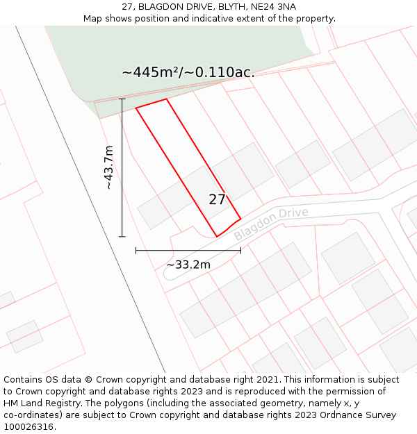 27, BLAGDON DRIVE, BLYTH, NE24 3NA: Plot and title map
