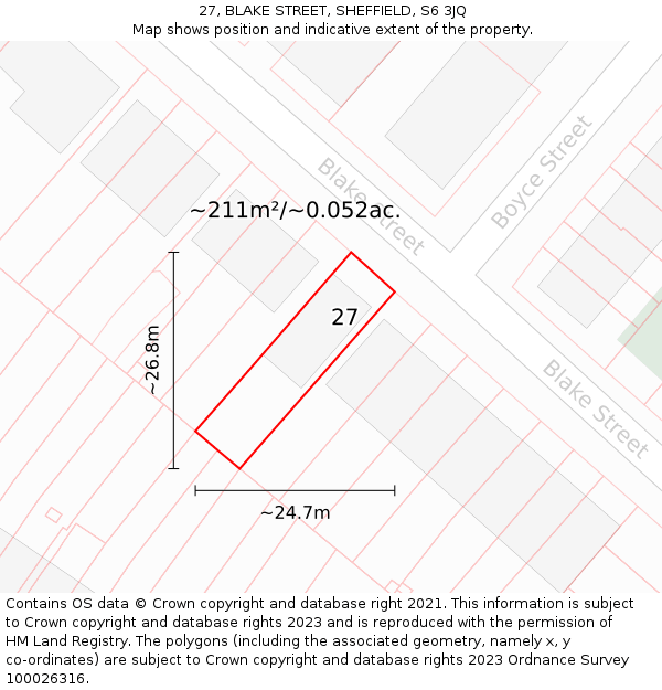 27, BLAKE STREET, SHEFFIELD, S6 3JQ: Plot and title map
