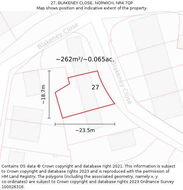 27, BLAKENEY CLOSE, NORWICH, NR4 7QP: Plot and title map
