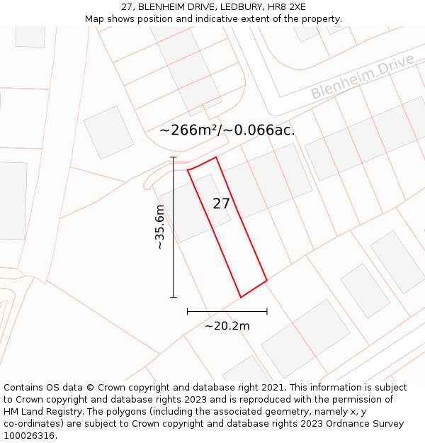 27, BLENHEIM DRIVE, LEDBURY, HR8 2XE: Plot and title map