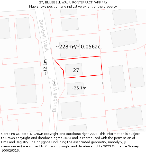 27, BLUEBELL WALK, PONTEFRACT, WF8 4RY: Plot and title map