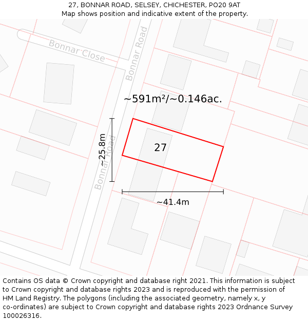 27, BONNAR ROAD, SELSEY, CHICHESTER, PO20 9AT: Plot and title map