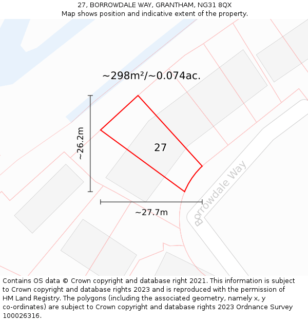 27, BORROWDALE WAY, GRANTHAM, NG31 8QX: Plot and title map
