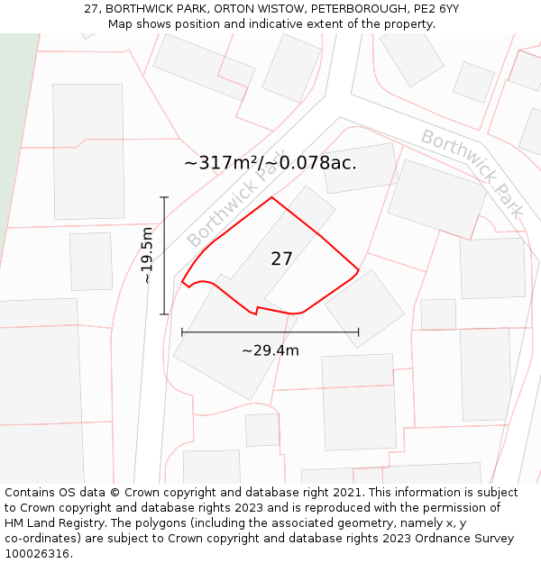 27, BORTHWICK PARK, ORTON WISTOW, PETERBOROUGH, PE2 6YY: Plot and title map