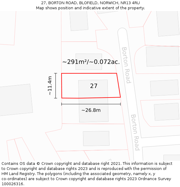 27, BORTON ROAD, BLOFIELD, NORWICH, NR13 4RU: Plot and title map