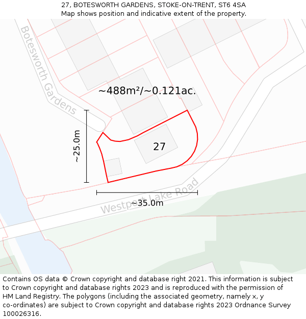 27, BOTESWORTH GARDENS, STOKE-ON-TRENT, ST6 4SA: Plot and title map