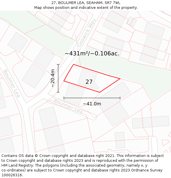 27, BOULMER LEA, SEAHAM, SR7 7WL: Plot and title map