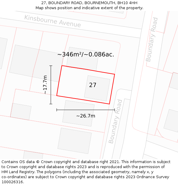 27, BOUNDARY ROAD, BOURNEMOUTH, BH10 4HH: Plot and title map