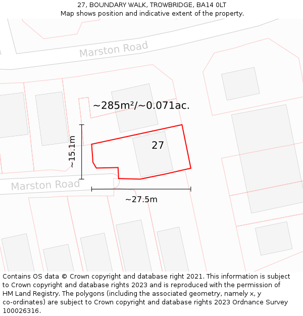 27, BOUNDARY WALK, TROWBRIDGE, BA14 0LT: Plot and title map