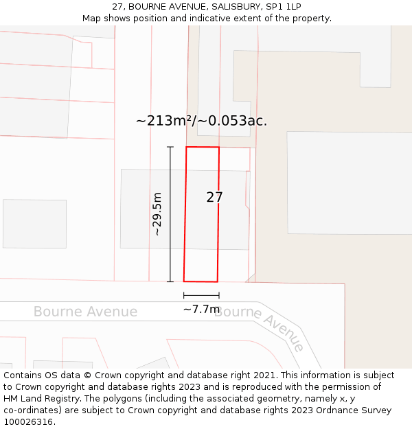 27, BOURNE AVENUE, SALISBURY, SP1 1LP: Plot and title map