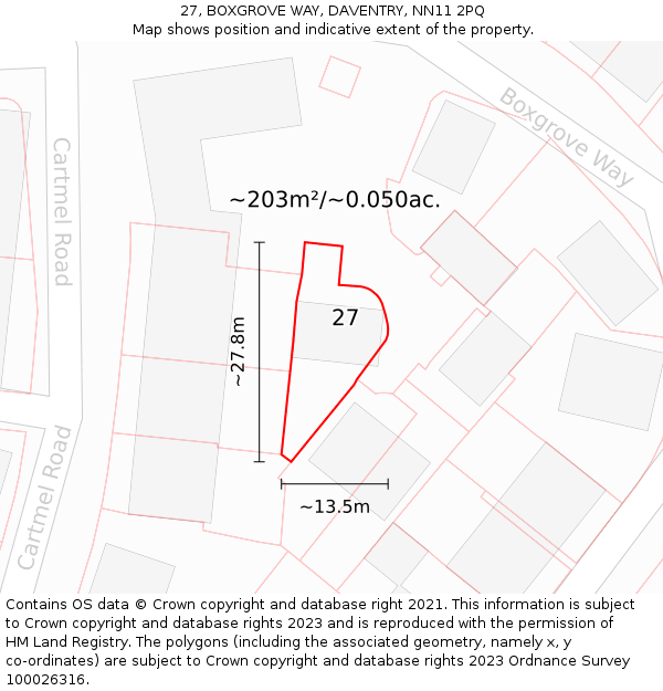 27, BOXGROVE WAY, DAVENTRY, NN11 2PQ: Plot and title map