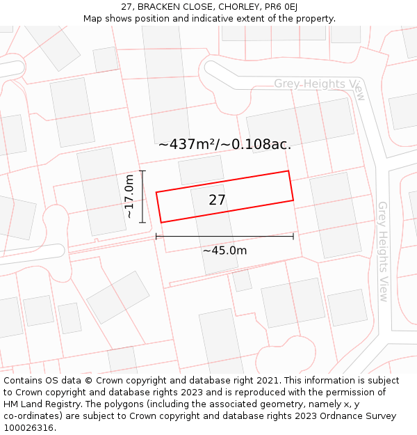 27, BRACKEN CLOSE, CHORLEY, PR6 0EJ: Plot and title map
