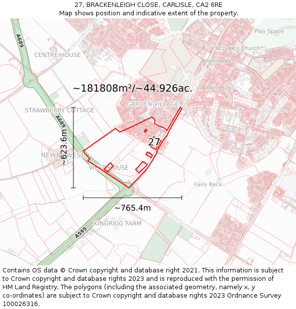 27, BRACKENLEIGH CLOSE, CARLISLE, CA2 6RE: Plot and title map