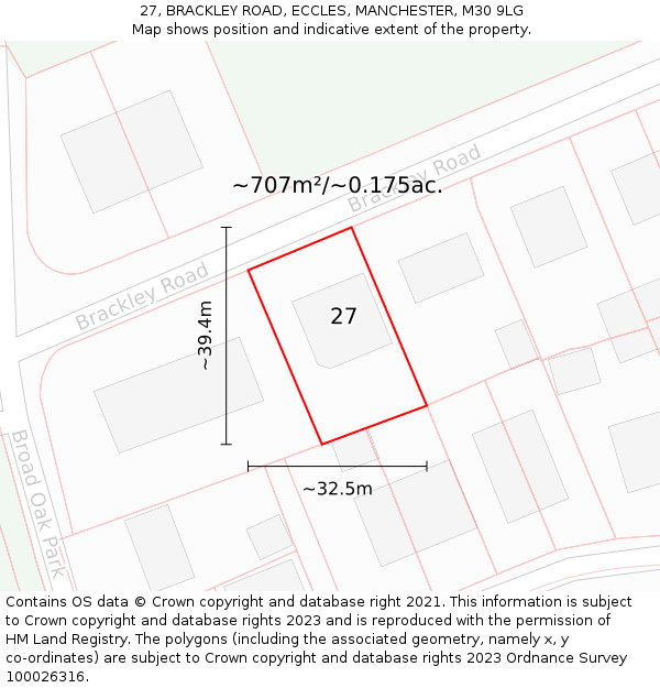 27, BRACKLEY ROAD, ECCLES, MANCHESTER, M30 9LG: Plot and title map