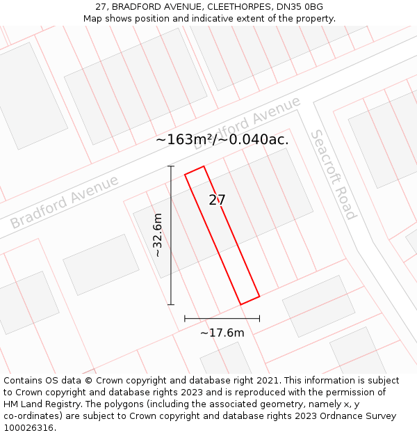 27, BRADFORD AVENUE, CLEETHORPES, DN35 0BG: Plot and title map