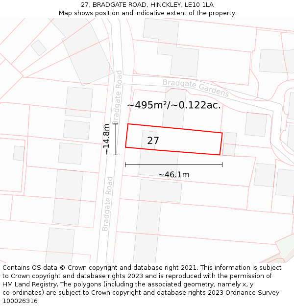 27, BRADGATE ROAD, HINCKLEY, LE10 1LA: Plot and title map