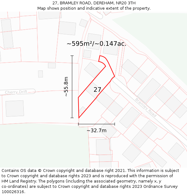 27, BRAMLEY ROAD, DEREHAM, NR20 3TH: Plot and title map