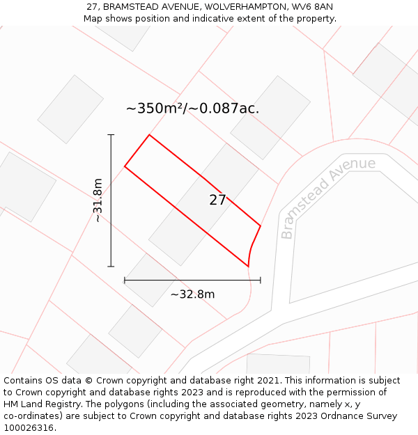 27, BRAMSTEAD AVENUE, WOLVERHAMPTON, WV6 8AN: Plot and title map