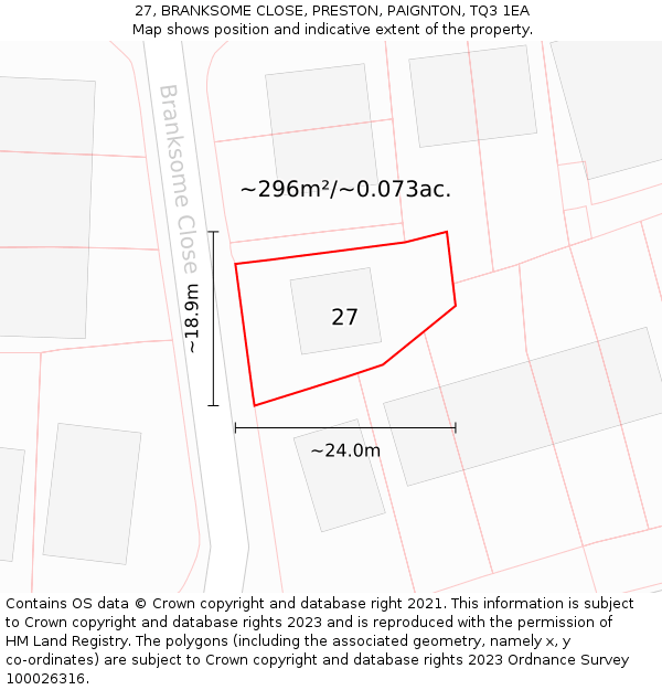 27, BRANKSOME CLOSE, PRESTON, PAIGNTON, TQ3 1EA: Plot and title map