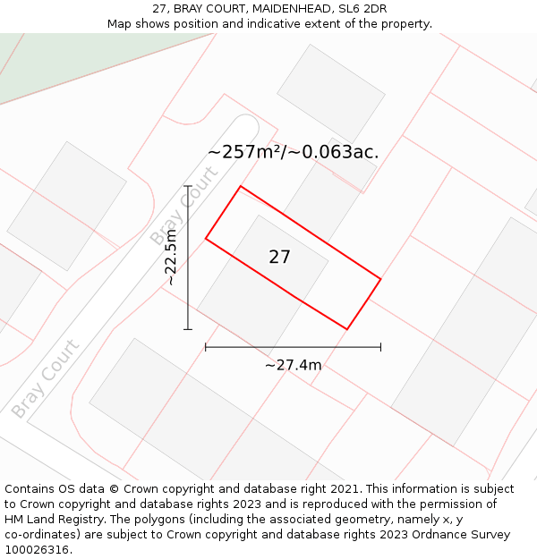 27, BRAY COURT, MAIDENHEAD, SL6 2DR: Plot and title map