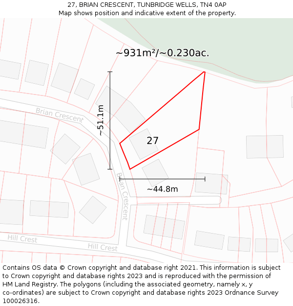 27, BRIAN CRESCENT, TUNBRIDGE WELLS, TN4 0AP: Plot and title map