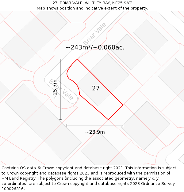 27, BRIAR VALE, WHITLEY BAY, NE25 9AZ: Plot and title map