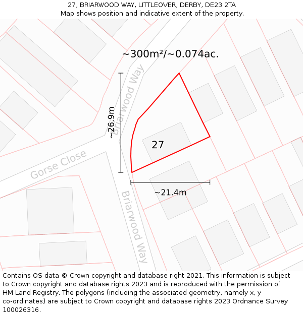 27, BRIARWOOD WAY, LITTLEOVER, DERBY, DE23 2TA: Plot and title map
