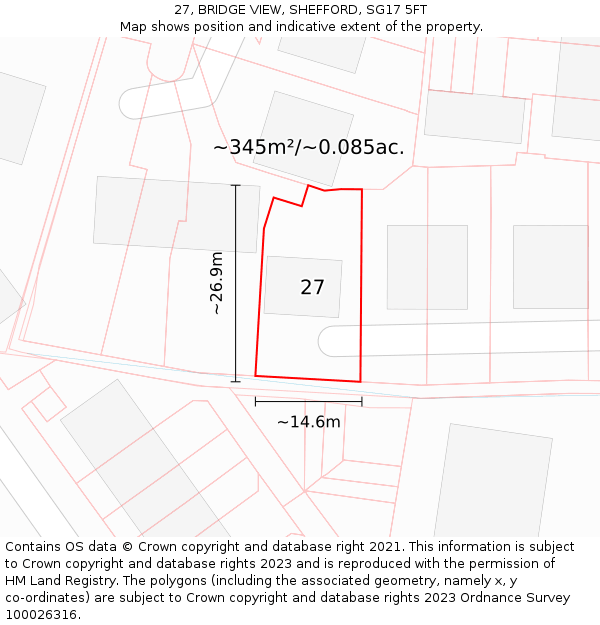 27, BRIDGE VIEW, SHEFFORD, SG17 5FT: Plot and title map