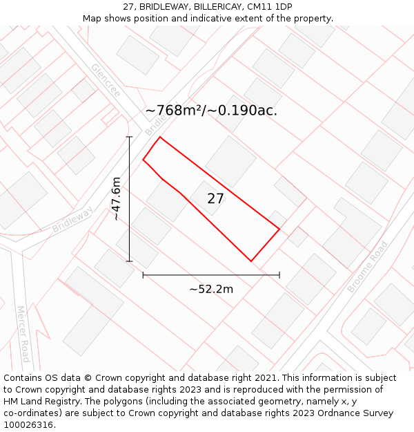 27, BRIDLEWAY, BILLERICAY, CM11 1DP: Plot and title map
