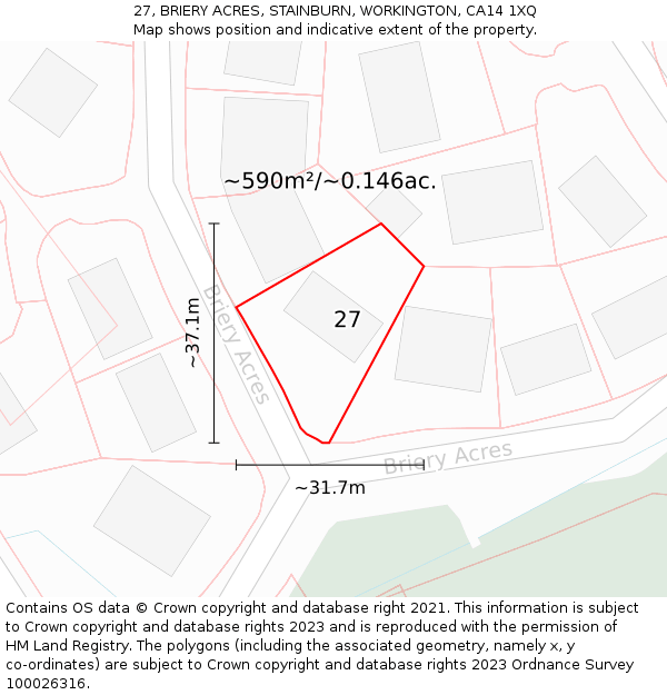27, BRIERY ACRES, STAINBURN, WORKINGTON, CA14 1XQ: Plot and title map