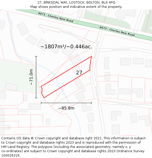 27, BRIKSDAL WAY, LOSTOCK, BOLTON, BL6 4PQ: Plot and title map