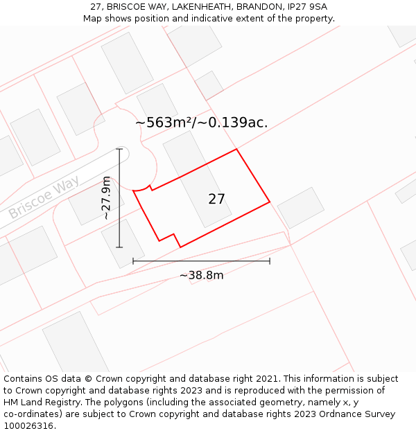 27, BRISCOE WAY, LAKENHEATH, BRANDON, IP27 9SA: Plot and title map