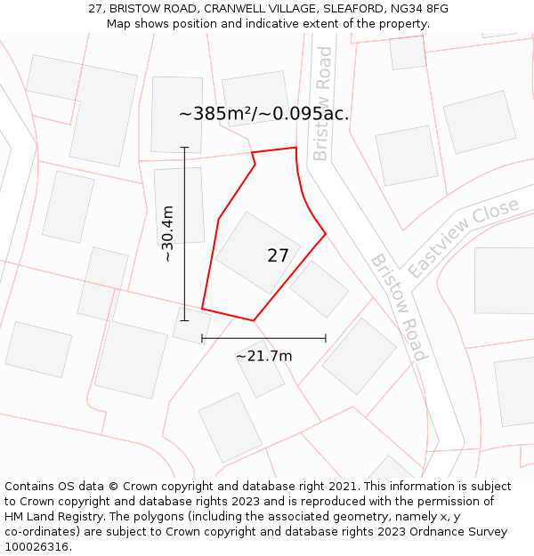 27, BRISTOW ROAD, CRANWELL VILLAGE, SLEAFORD, NG34 8FG: Plot and title map
