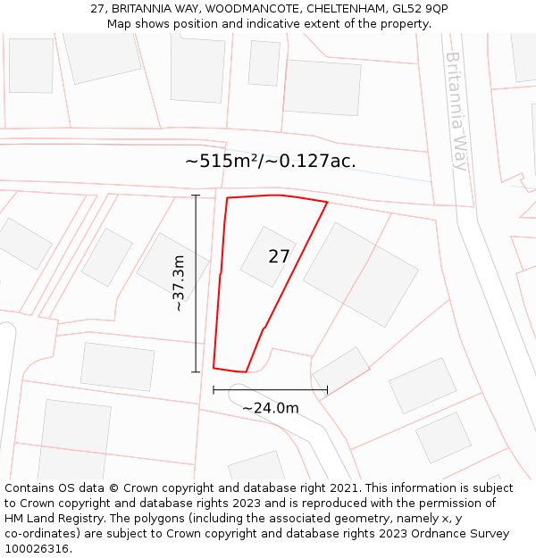 27, BRITANNIA WAY, WOODMANCOTE, CHELTENHAM, GL52 9QP: Plot and title map