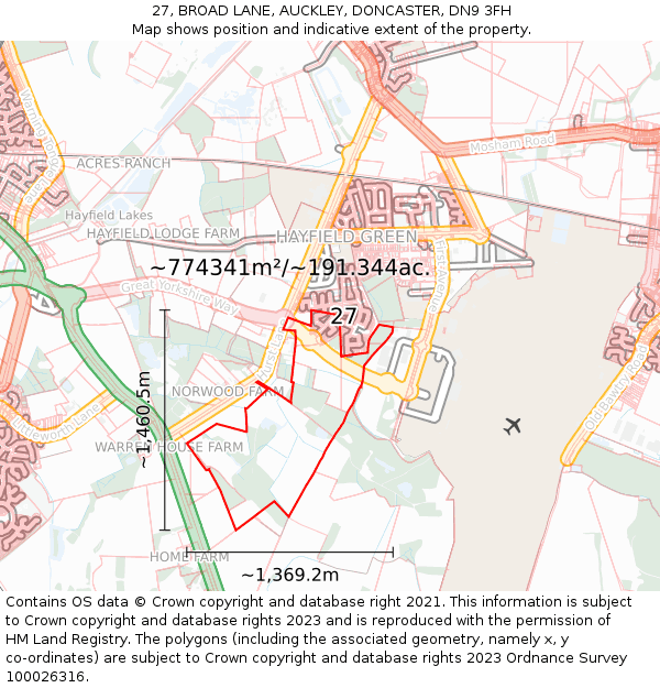 27, BROAD LANE, AUCKLEY, DONCASTER, DN9 3FH: Plot and title map