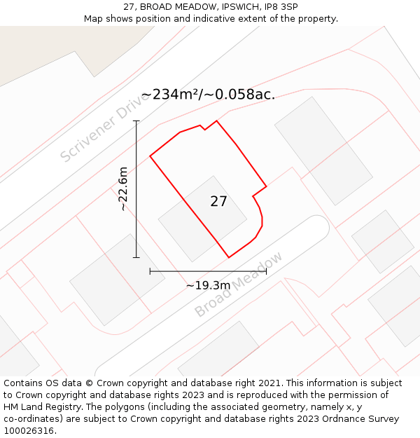 27, BROAD MEADOW, IPSWICH, IP8 3SP: Plot and title map