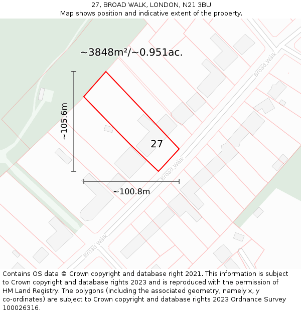 27, BROAD WALK, LONDON, N21 3BU: Plot and title map