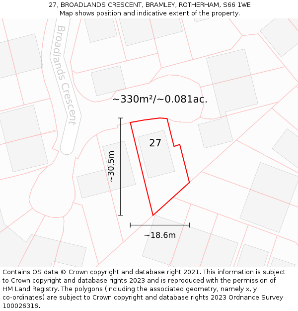27, BROADLANDS CRESCENT, BRAMLEY, ROTHERHAM, S66 1WE: Plot and title map