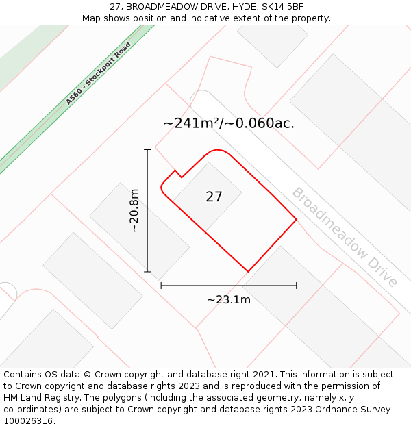 27, BROADMEADOW DRIVE, HYDE, SK14 5BF: Plot and title map