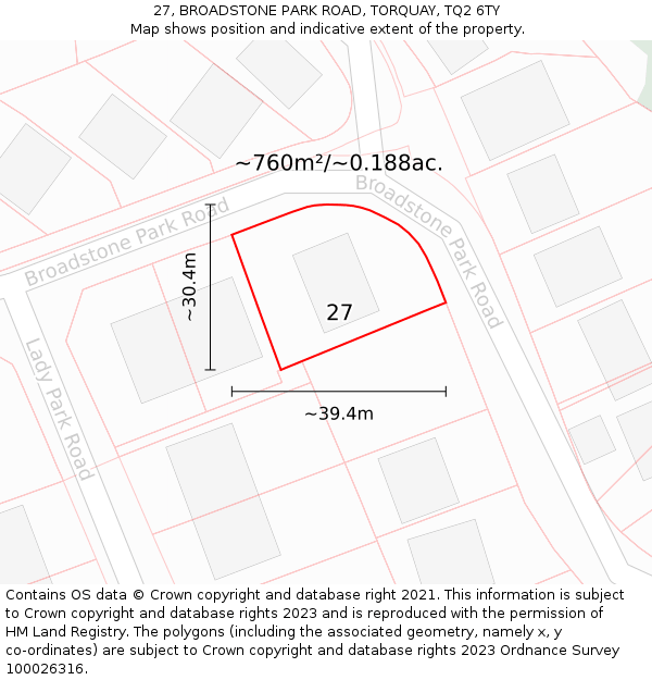 27, BROADSTONE PARK ROAD, TORQUAY, TQ2 6TY: Plot and title map