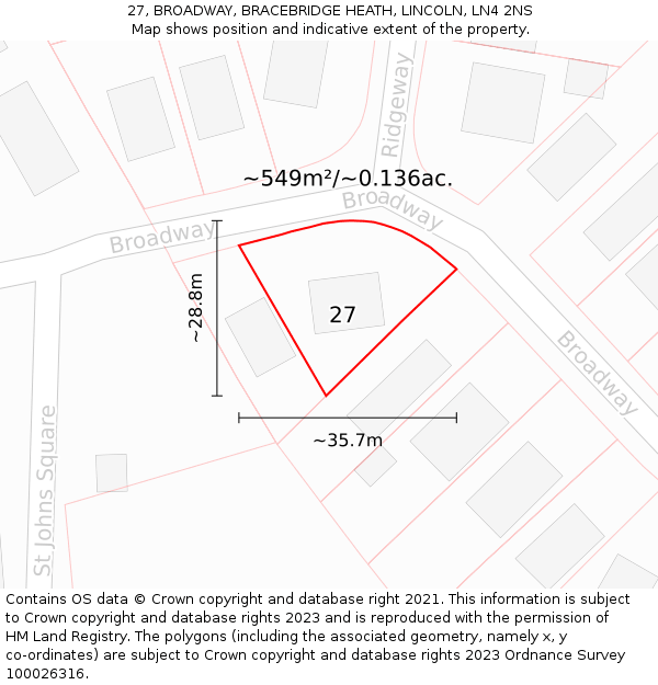 27, BROADWAY, BRACEBRIDGE HEATH, LINCOLN, LN4 2NS: Plot and title map