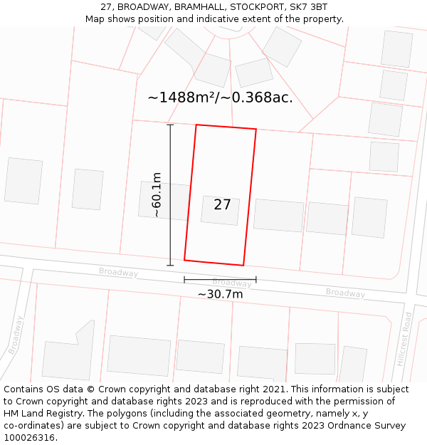 27, BROADWAY, BRAMHALL, STOCKPORT, SK7 3BT: Plot and title map