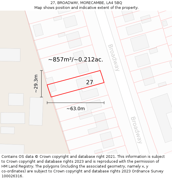 27, BROADWAY, MORECAMBE, LA4 5BQ: Plot and title map