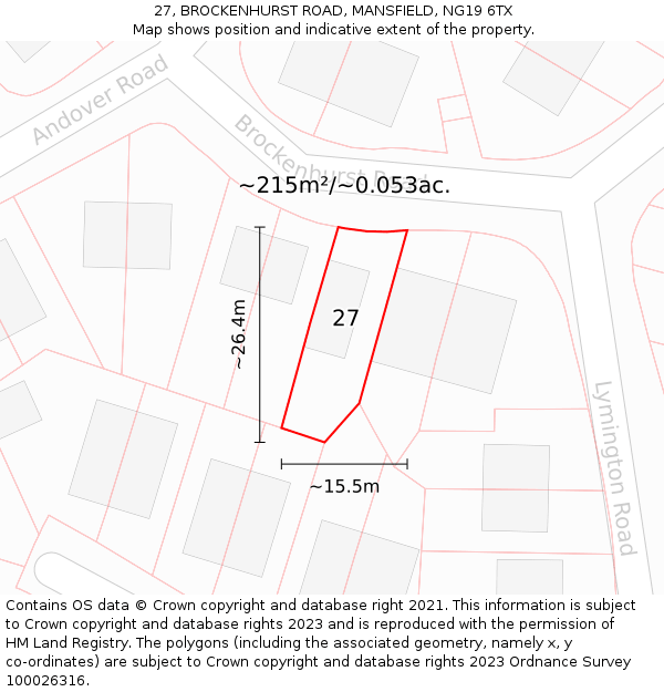 27, BROCKENHURST ROAD, MANSFIELD, NG19 6TX: Plot and title map